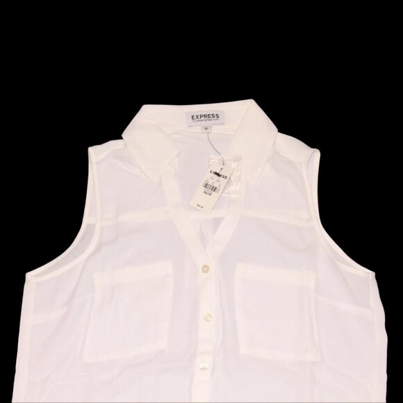 Express Women's Sleeveless Button-up White Shirt NWT Size XS - Picture 2 of 5